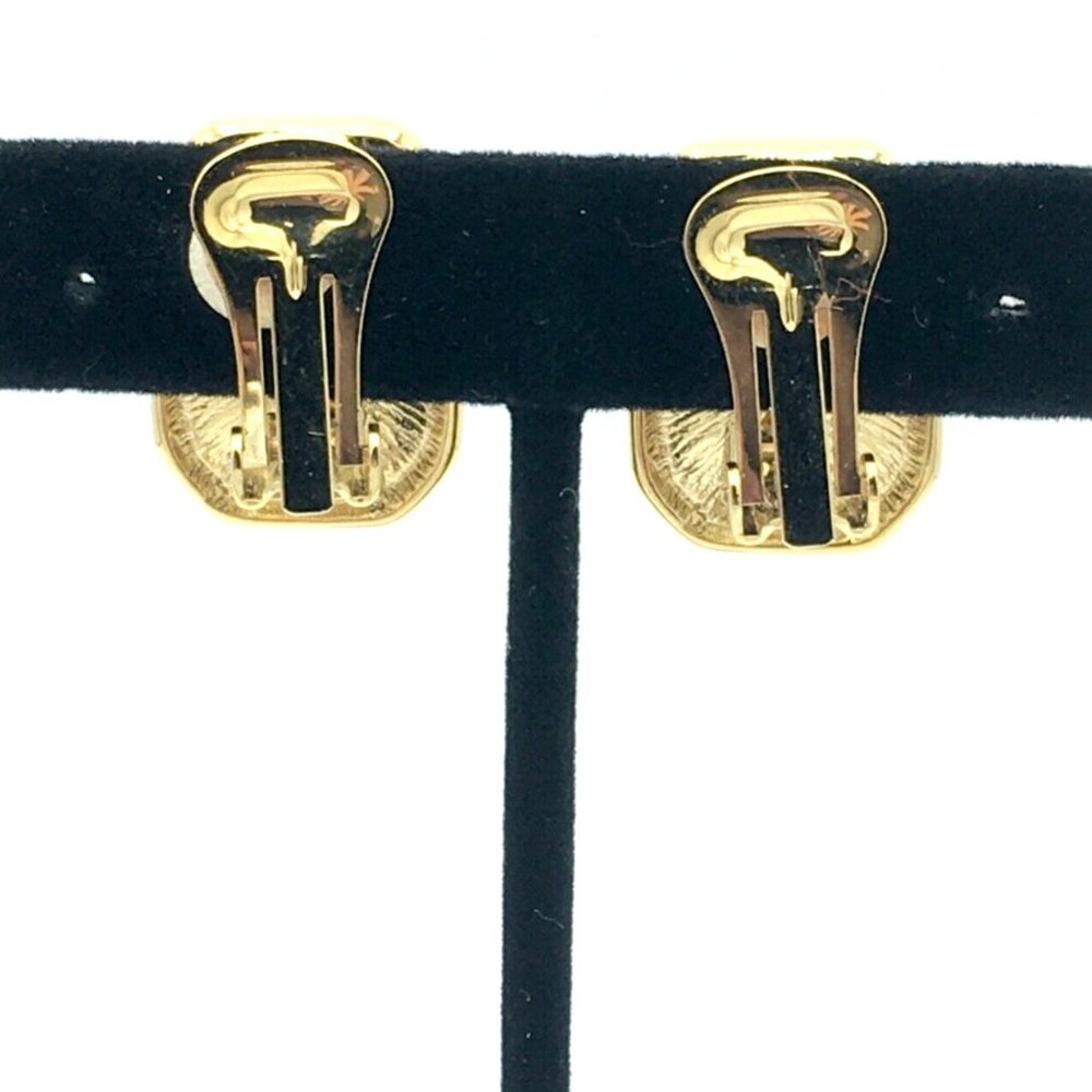 KENNETH JAY LANE multicolor rhinestone clip earrings - vtg gold-tone rectangular - Picture 4 of 9